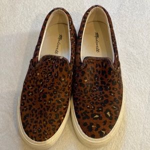 Madewell calf hair brown black animal print slip on sneakers Sz 7.5 EUC